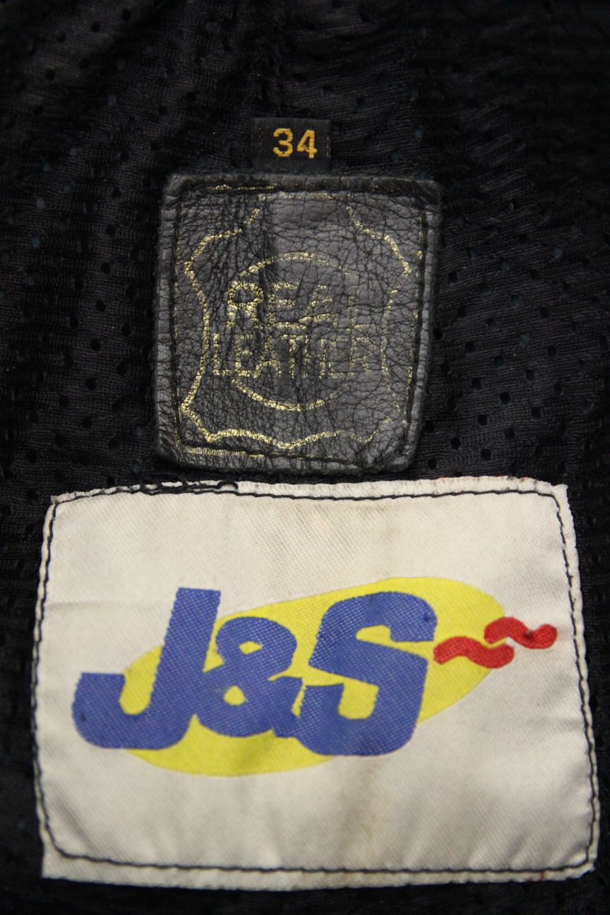 J&S BLACK LEATHER BIKER TROUSERS WAIST 32-34 INCH/INSIDE LEG 27 INCH (SHORT FIT)