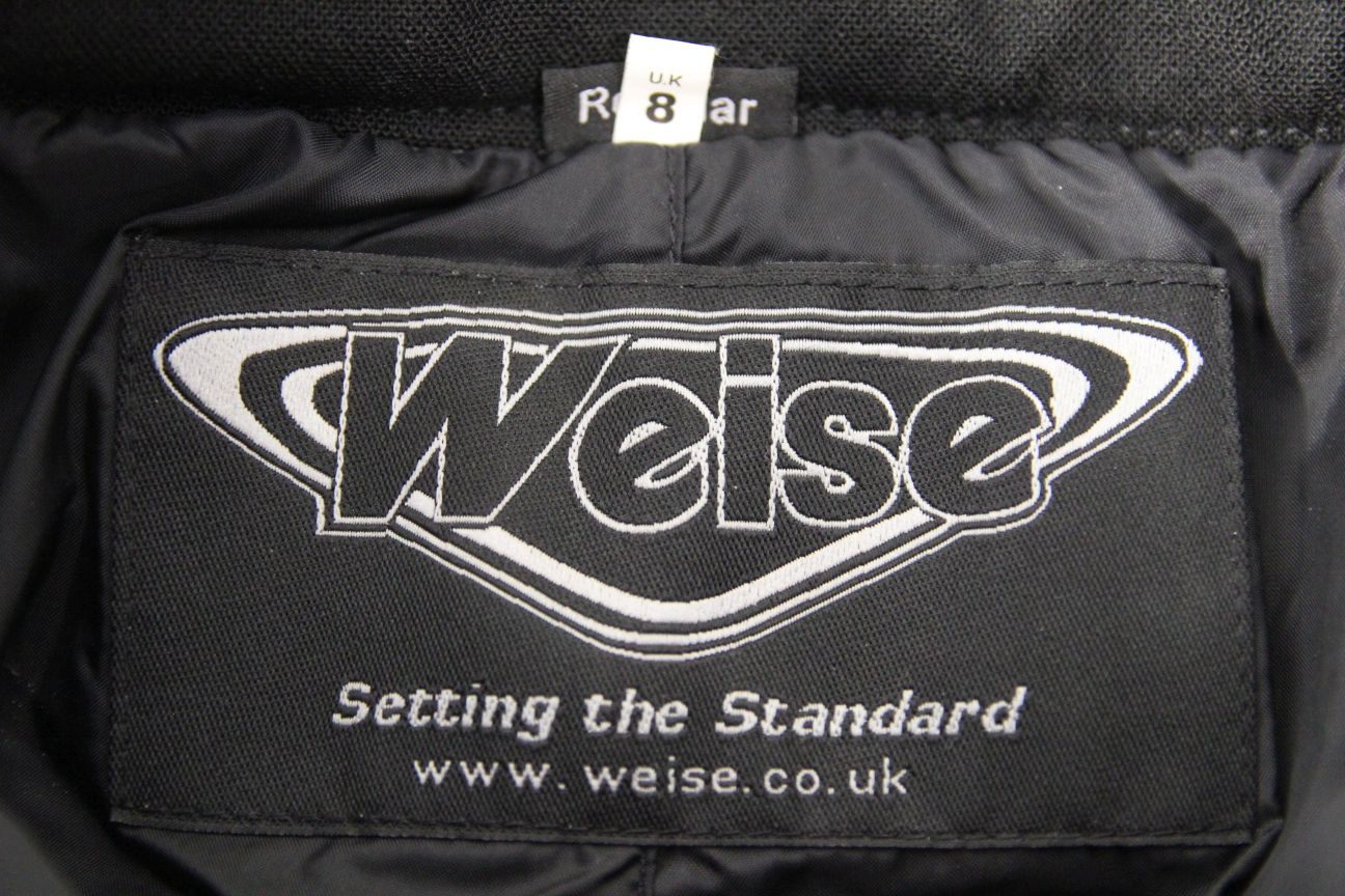 WEISE BLACK LEATHER & TEXTILE BIKER TROUSERS + ARMOUR SIZE 8: WAIST 28"/LEG 30"