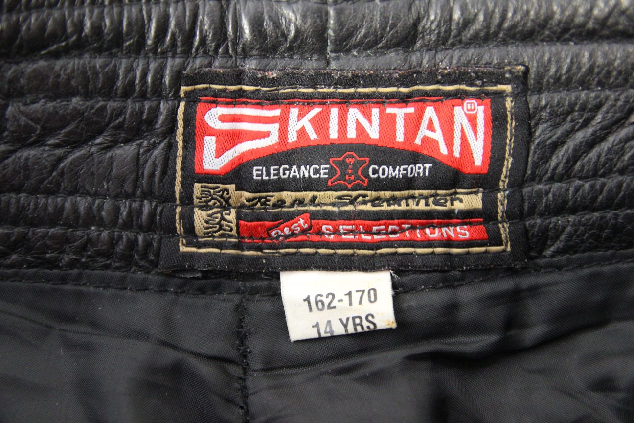 SKINTAN BOYS BLACK LEATHER BIKER TROUSERS/AGE 14/WAIST 26 IN/INSIDE LEG 27 IN