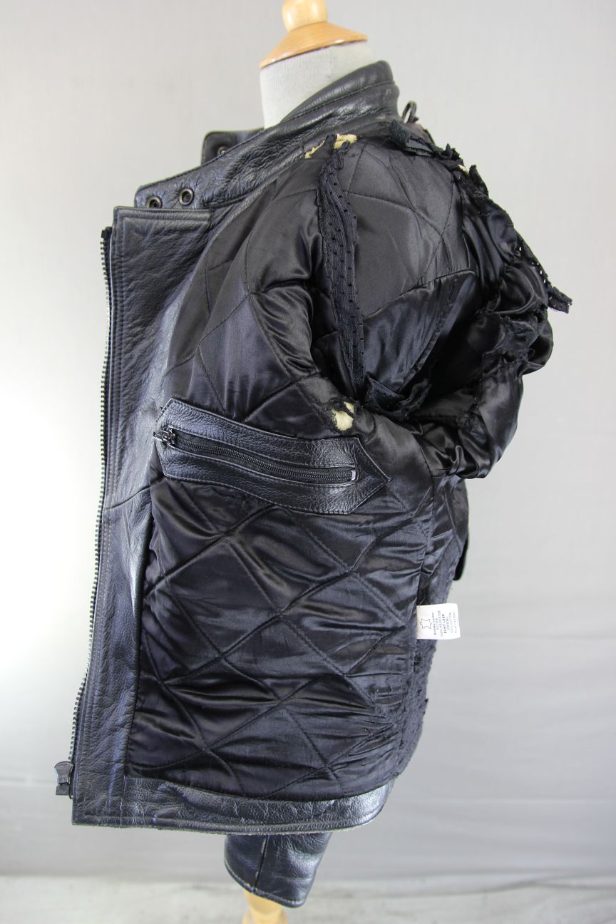 JTS BLACK LEATHER BIKER JACKET WITH REMOVABLE PROTECTORS 36-38 INCH