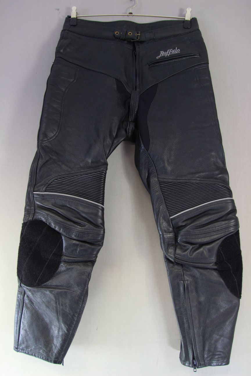 BUFFALO CLASSIC BLACK LEATHER BIKER TROUSERS: WAIST 32 INCHES/LEG 29 INCHES