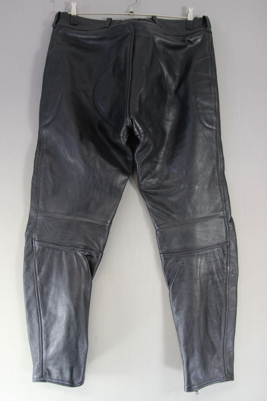 RHINO BLACK COWHIDE LEATHER BIKER TROUSERS: WAIST 36-38 INCHES/LEG 31 INCHES