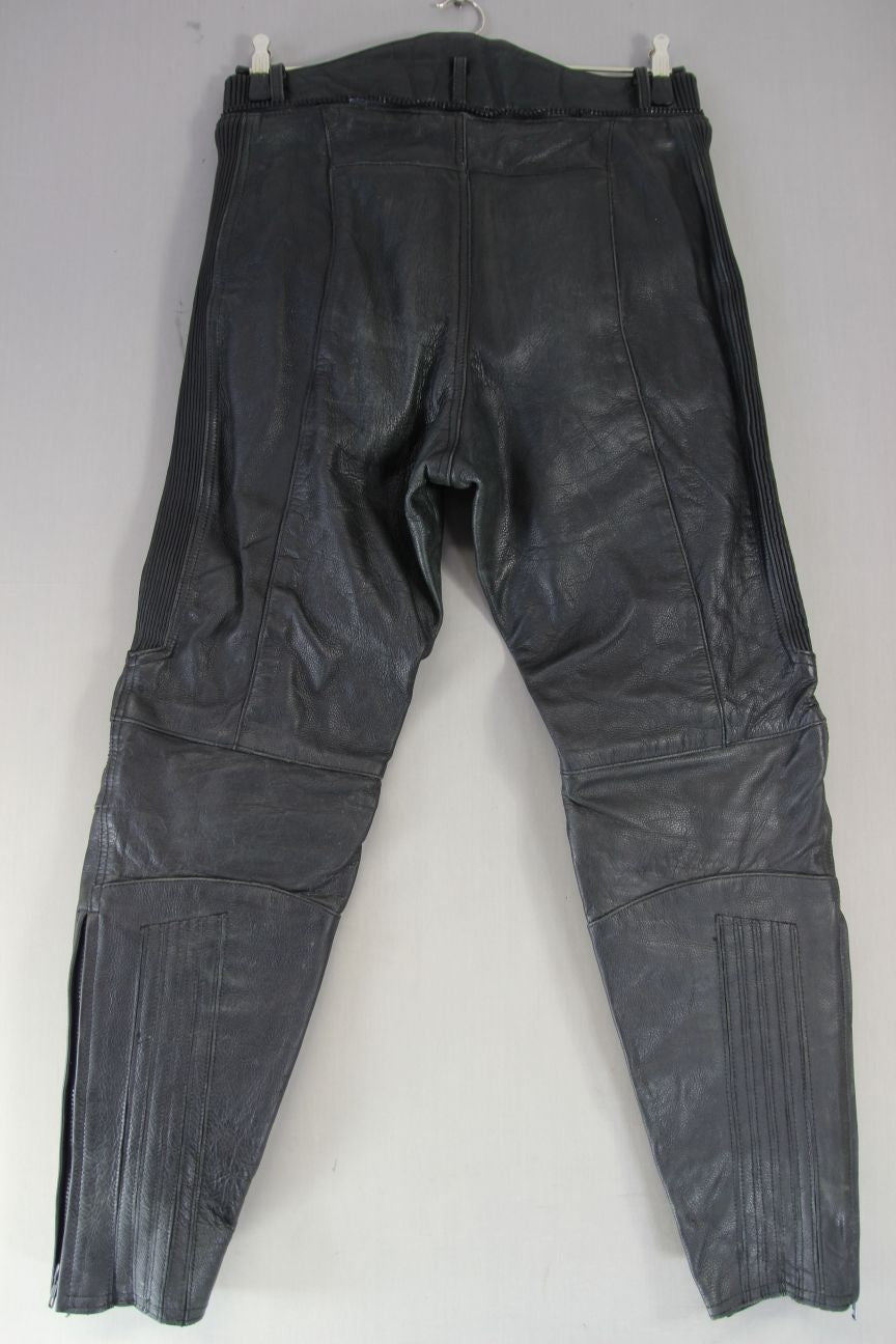 BIKO CLASSIC BLACK LEATHER BIKER TROUSERS WAIST 32 INCHES/INSIDE LEG 30.5 INCHES