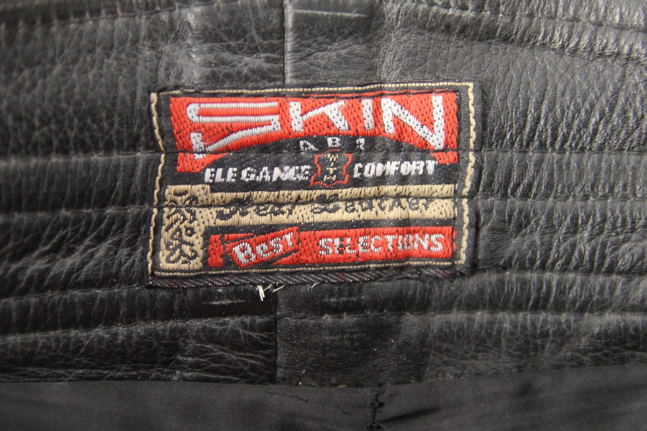 SKIN BLACK COWHIDE LEATHER BIKER TROUSERS: WAIST 30 INCH/INSIDE LEG 30 INCH