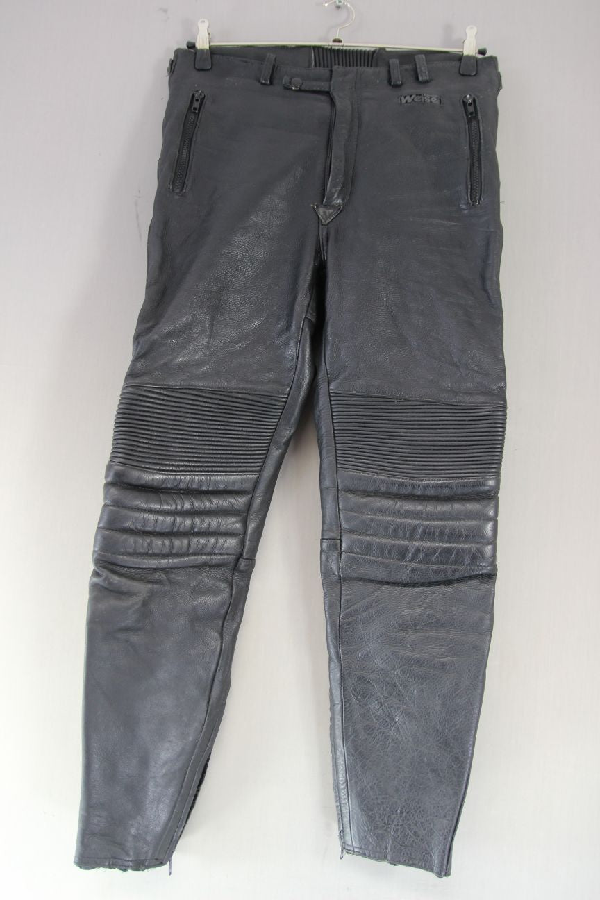 WEISE CLASSIC COLLECTION BLACK LEATHER BIKER TROUSERS: WAIST 32/INSIDE LEG 30 IN