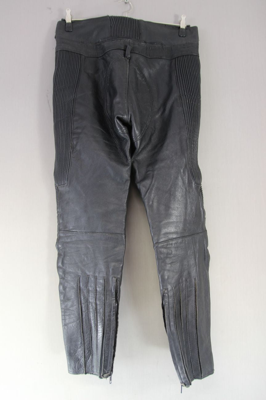 WEISE CLASSIC COLLECTION BLACK LEATHER BIKER TROUSERS: WAIST 32/INSIDE LEG 30 IN