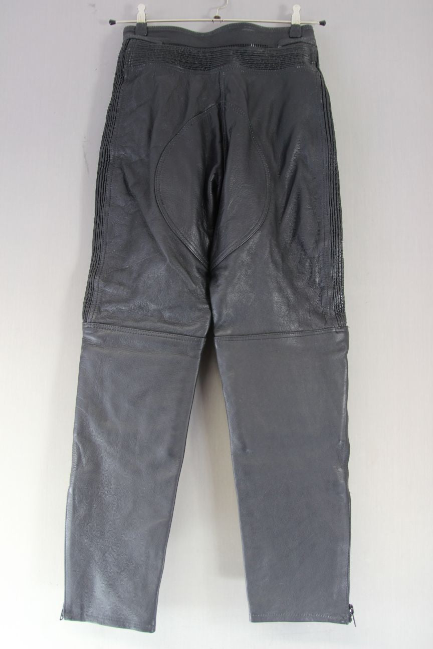 APACHE LEATHERS APOLLO BLACK BIKER TROUSERS SIZE 12/WAIST 26 IN/INSIDE LEG 28 IN