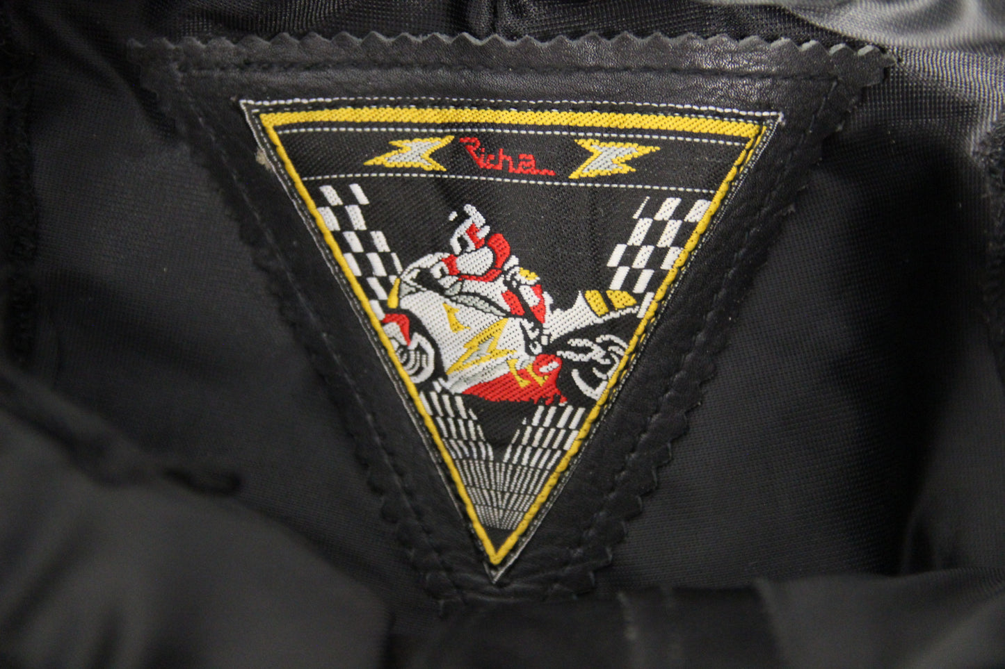 RICHA BLACK LEATHER BIKER TROUSERS: SIZE 12/WAIST 30 INCHES/INSIDE LEG 28.5 INCH