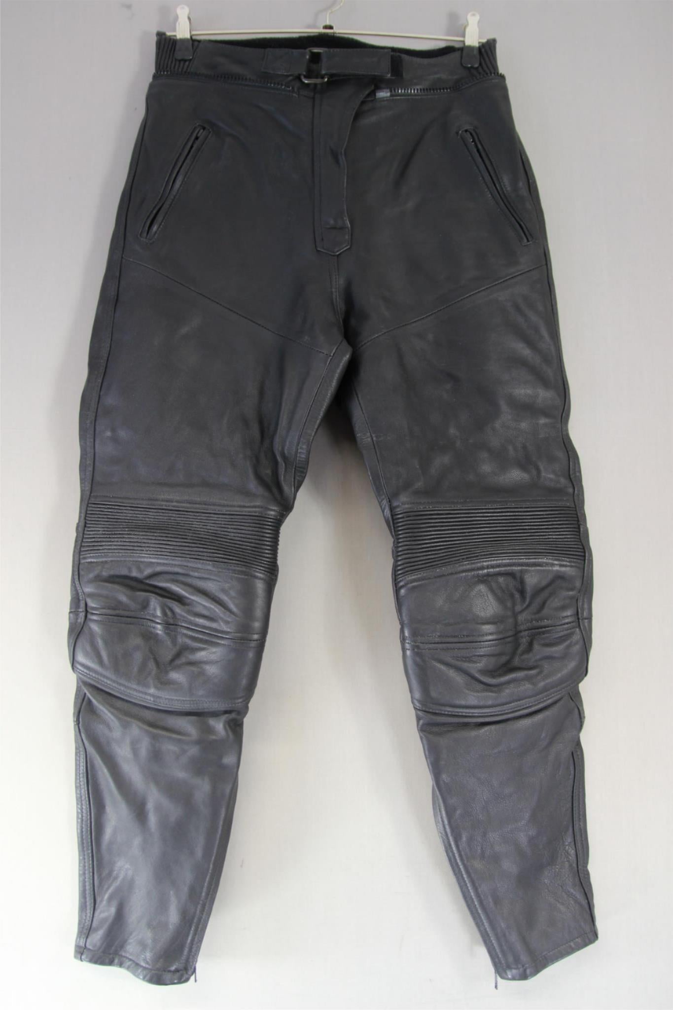 RICHA BLACK LEATHER BIKER TROUSER: SIZE 16/WAIST 30-32 INCHES/INSIDE LEG 29 INCH