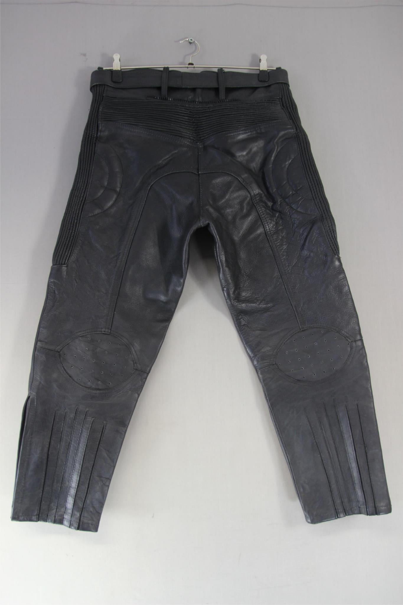 BUFFALO BLACK LEATHER BIKER TROUSERS SIZE 14 32-34 INCH WAIST / 27 INCH LEG