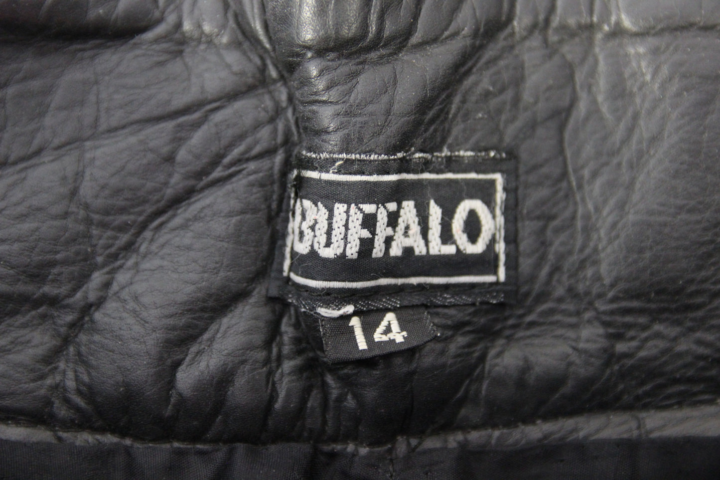 BUFFALO BLACK LEATHER BIKER TROUSERS SIZE 14 32-34 INCH WAIST / 27 INCH LEG