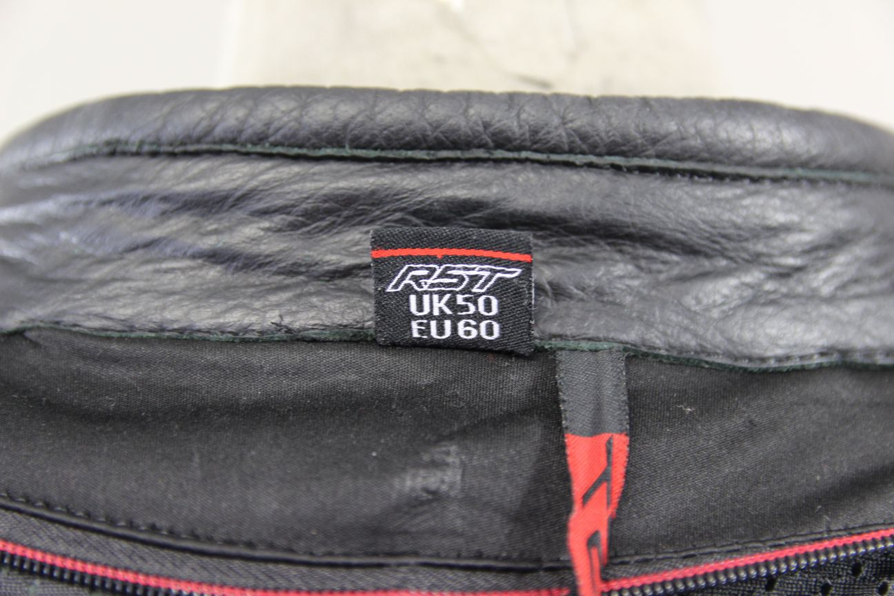 RST BLADE BLACK, RED & WHITE LEATHER BIKER JCKT WITH CONTOUR PLUS CE ARMOUR 50IN