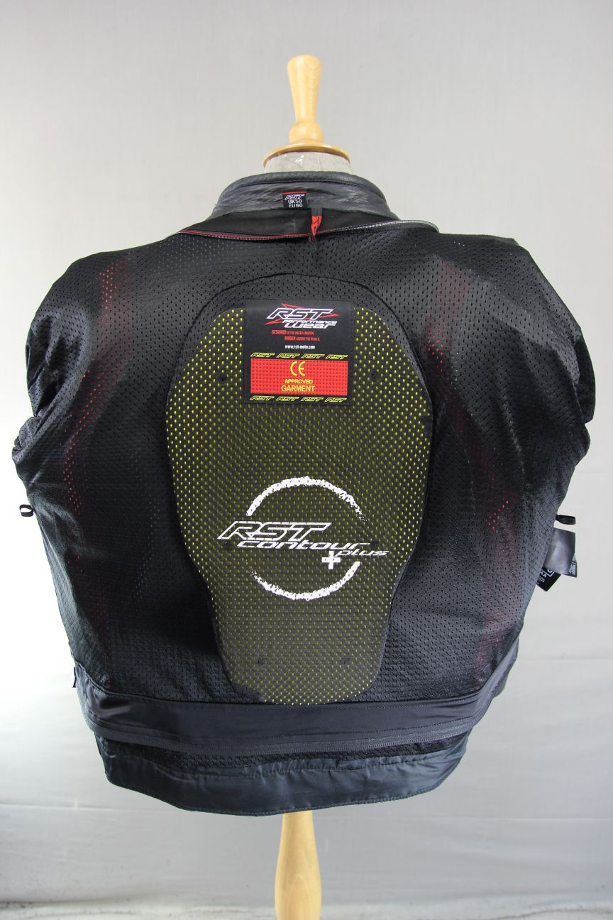 RST BLADE BLACK, RED & WHITE LEATHER BIKER JCKT WITH CONTOUR PLUS CE ARMOUR 50IN