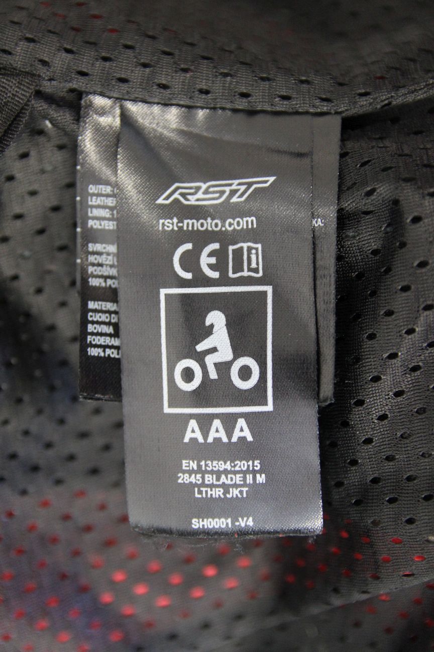 RST BLADE BLACK, RED & WHITE LEATHER BIKER JCKT WITH CONTOUR PLUS CE ARMOUR 50IN