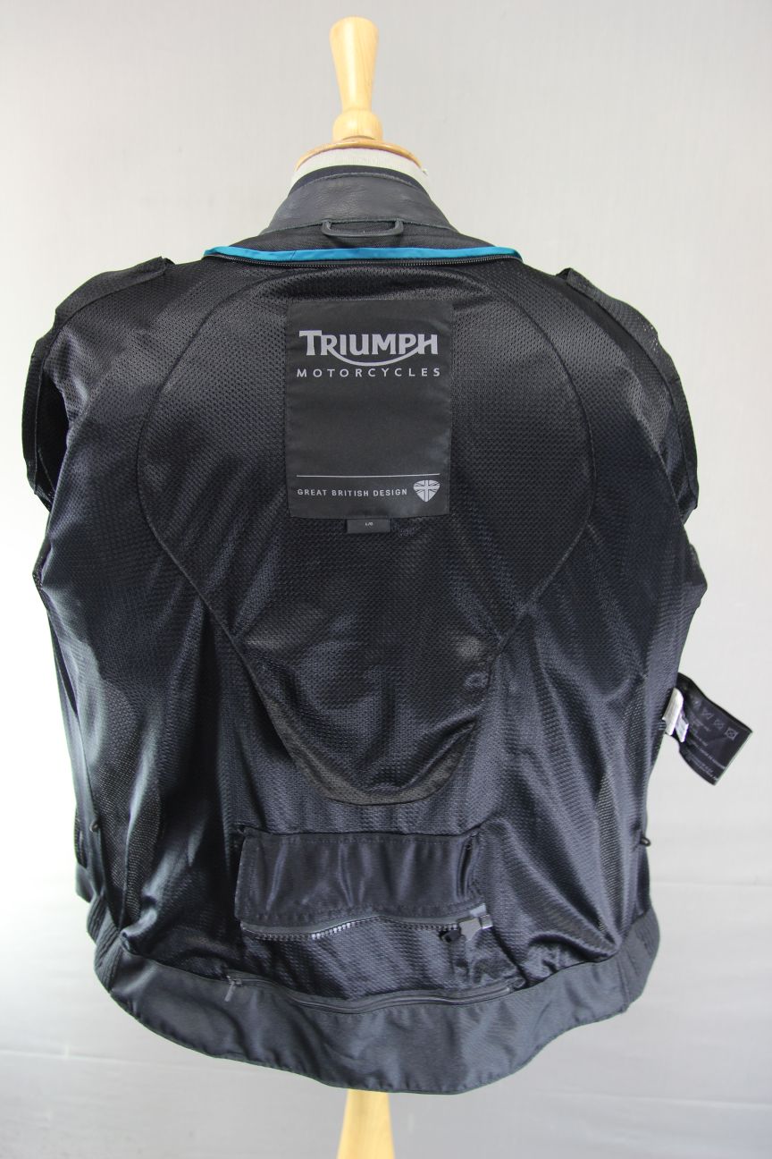 TRIUMPH LADIES BLACK LEATHER BIKER JACKET WITH CE ARMOUR SIZE L/G 38 INCH CHEST