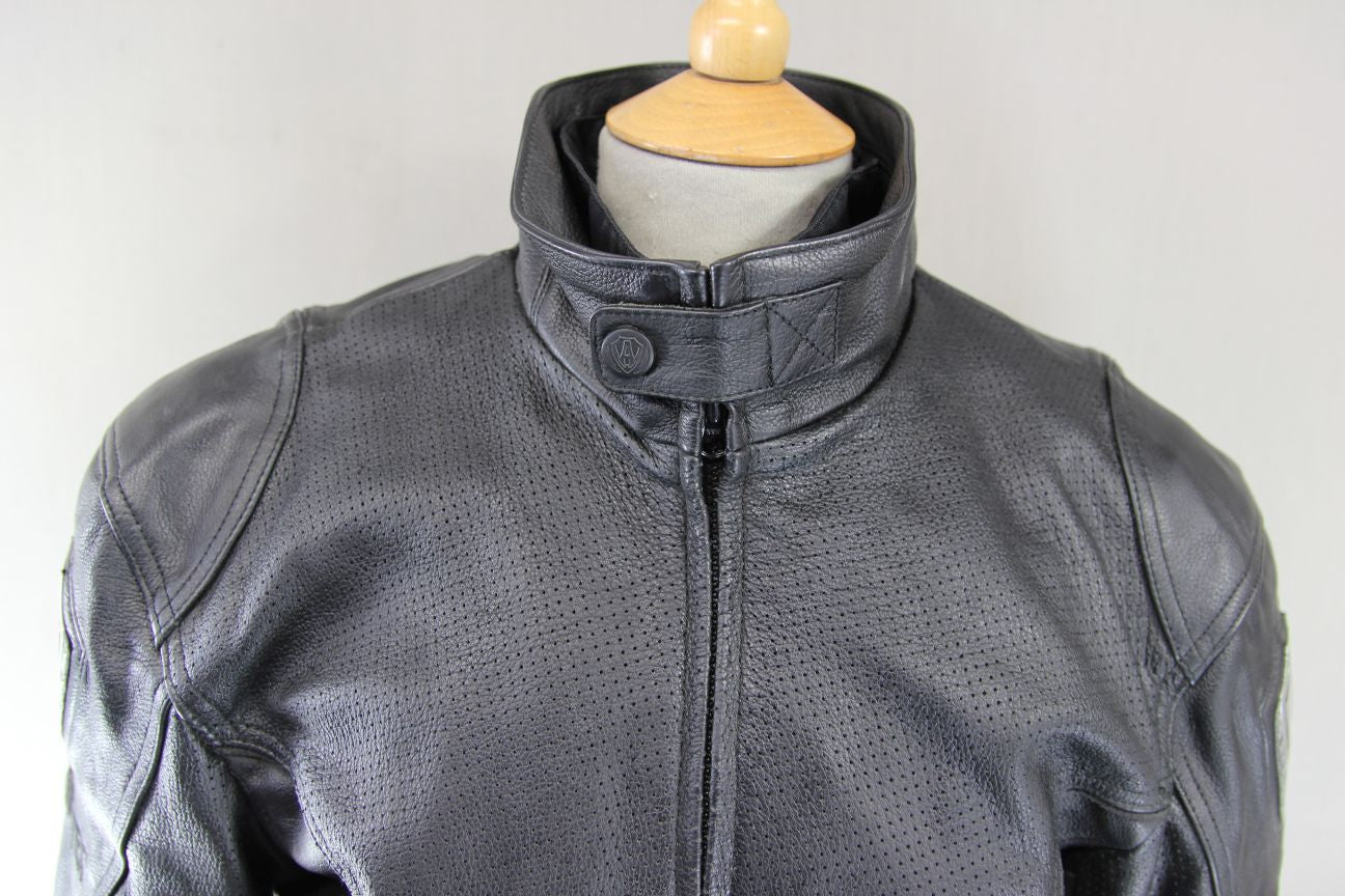 ARLEN NESS BLACK LEATHER/GORE-TEX BIKER JACKET WITH ADDITIONAL LININGS 36-38"/S