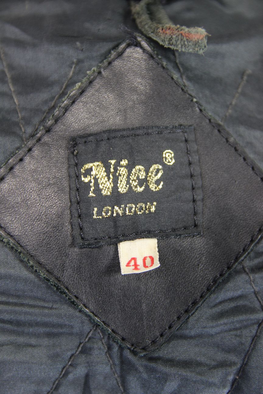 VINTAGE 1970'S/80'S BLACK & RED COWHIDE LEATHER NICE OF LONDON BIKER JACKET 40IN