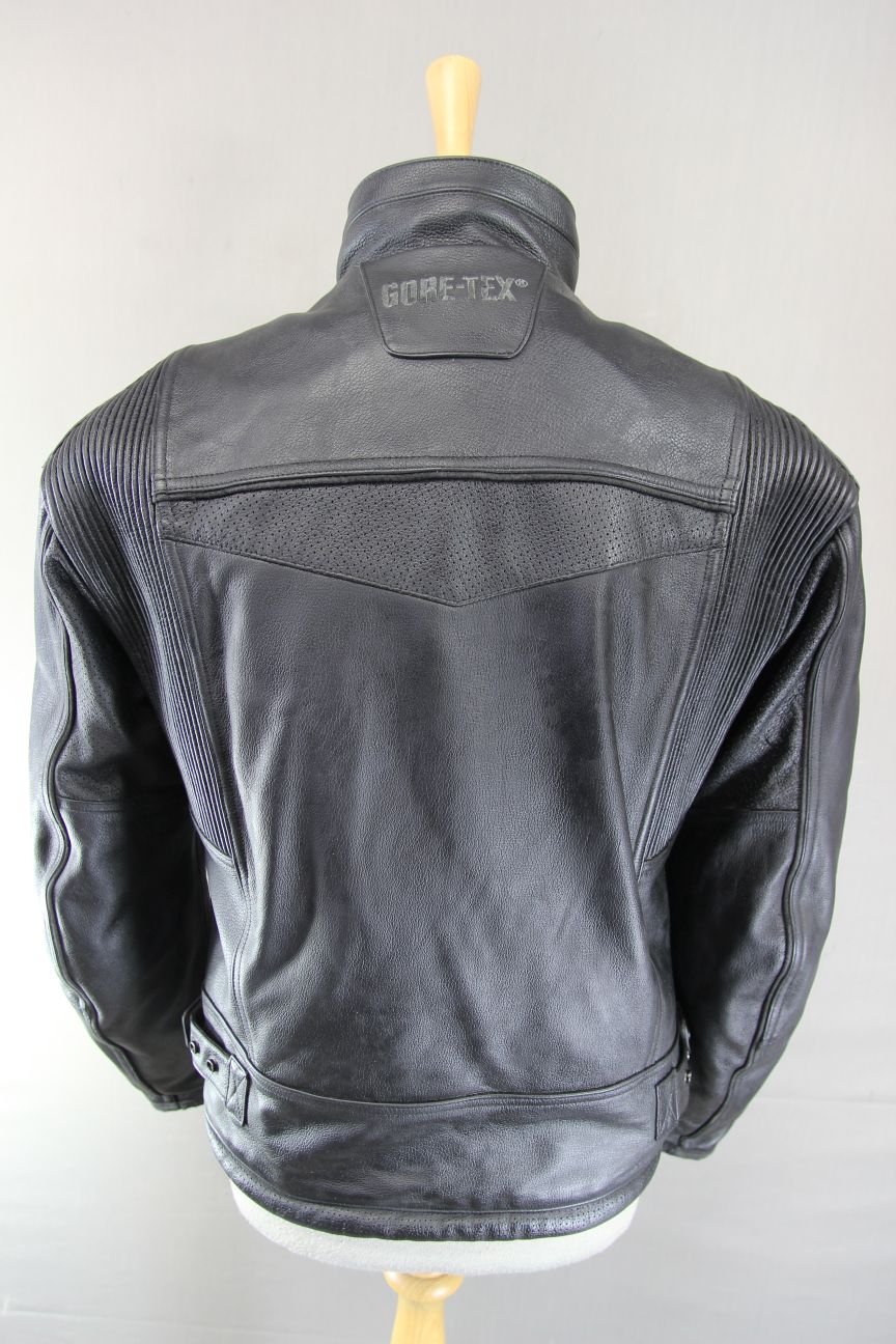 ARLEN NESS BLACK LEATHER/GORE-TEX BIKER JACKET WITH ADDITIONAL LININGS 36-38"/S