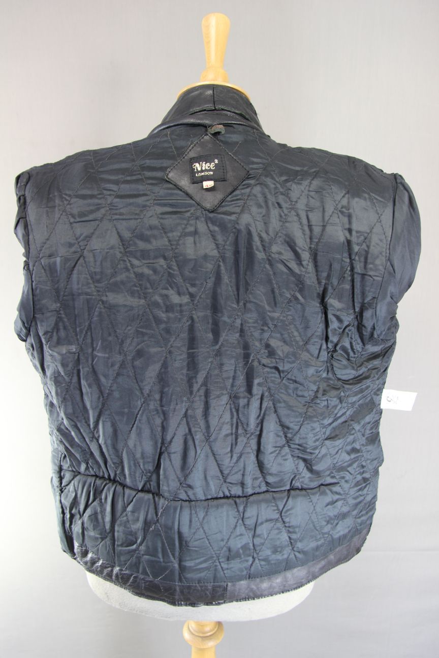 VINTAGE 1970'S/80'S BLACK & RED COWHIDE LEATHER NICE OF LONDON BIKER JACKET 40IN