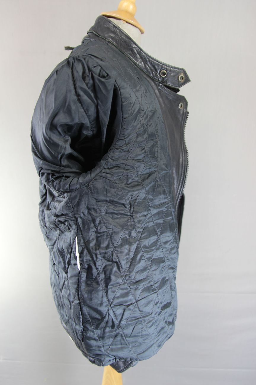 VINTAGE 1970'S/80'S BLACK & RED COWHIDE LEATHER NICE OF LONDON BIKER JACKET 40IN