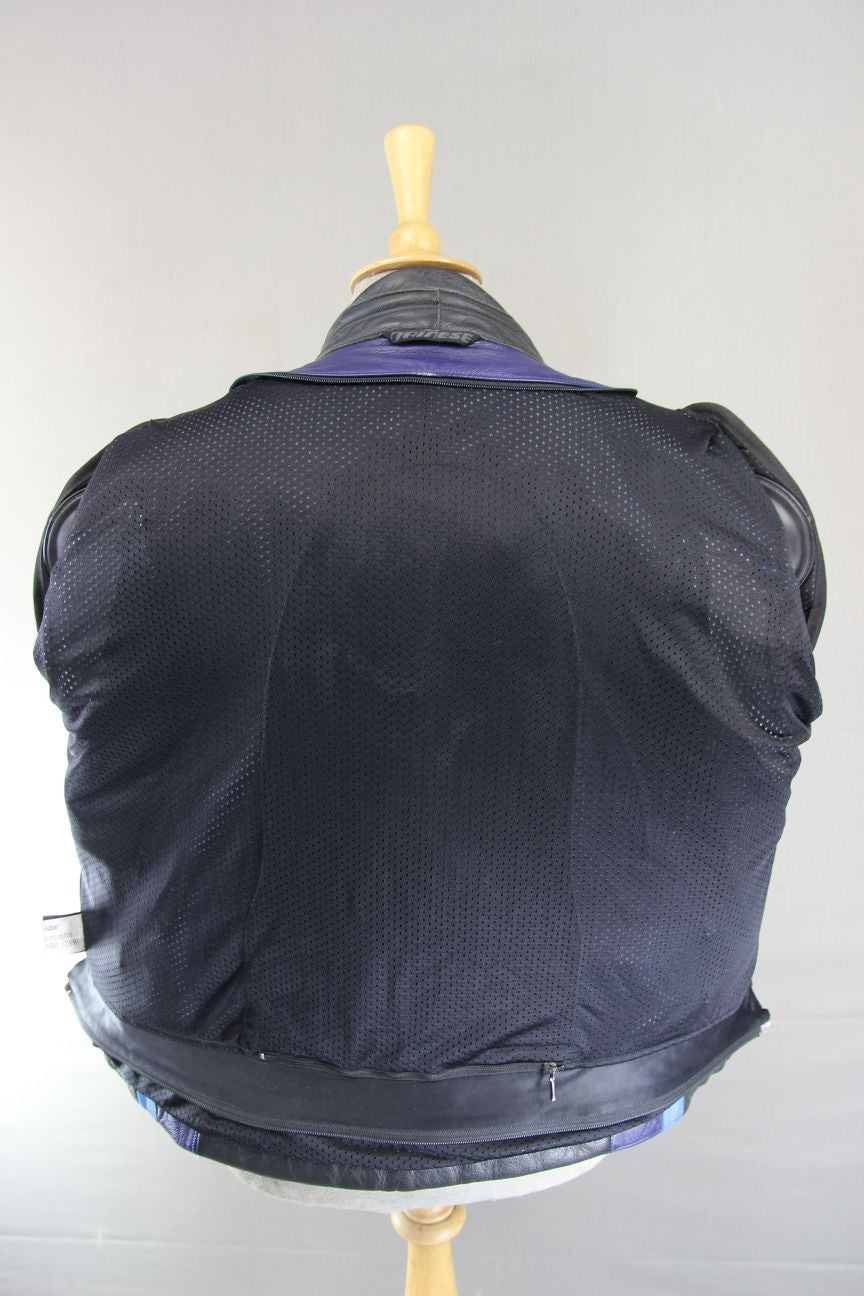 DAINESE BLUE, WHITE & SILVER LEATHER RACING/SPORTS BIKER JACKET + CE ARMOUR 46IN