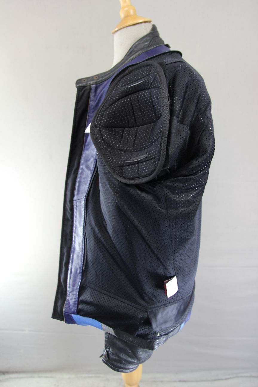 DAINESE BLUE, WHITE & SILVER LEATHER RACING/SPORTS BIKER JACKET + CE ARMOUR 46IN