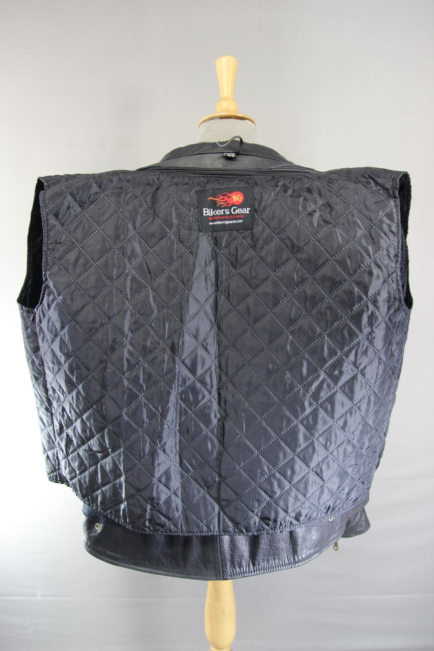 BIKERS GEAR BLACK LEATHER JACKET WITH CE ARMOUR & THERMAL LINING: 42-44 INCH