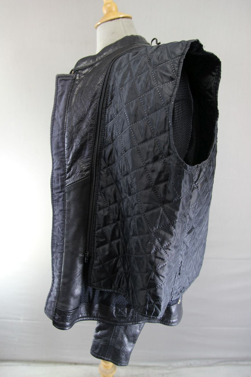 BIKERS GEAR BLACK LEATHER JACKET WITH CE ARMOUR & THERMAL LINING: 42-44 INCH