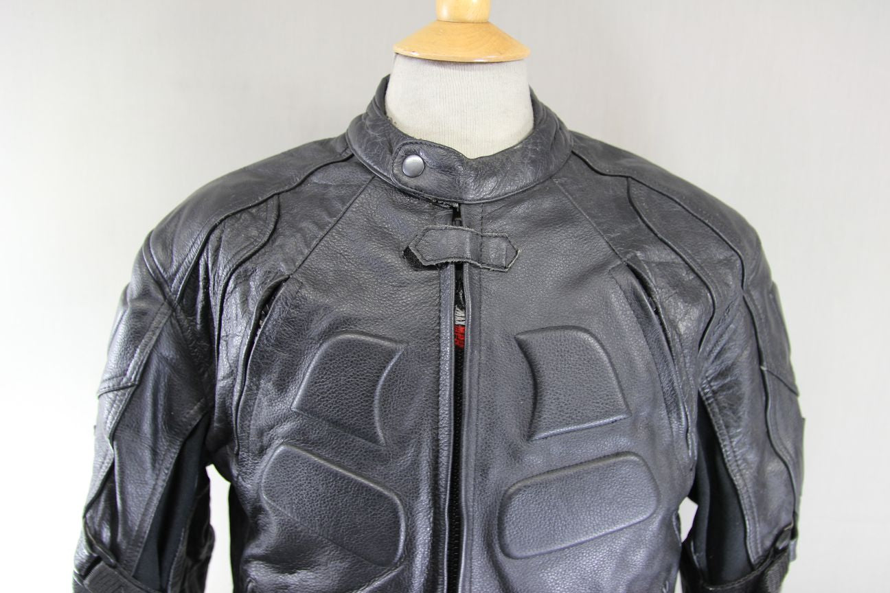 MAX MPH BLACK LEATHER BIKER JACKET WITH BACK, SHOULDER & ELBOW CE ARMOUR 40 INCH