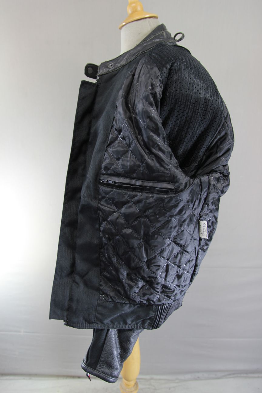 MAX MPH BLACK LEATHER BIKER JACKET WITH BACK, SHOULDER & ELBOW CE ARMOUR 40 INCH