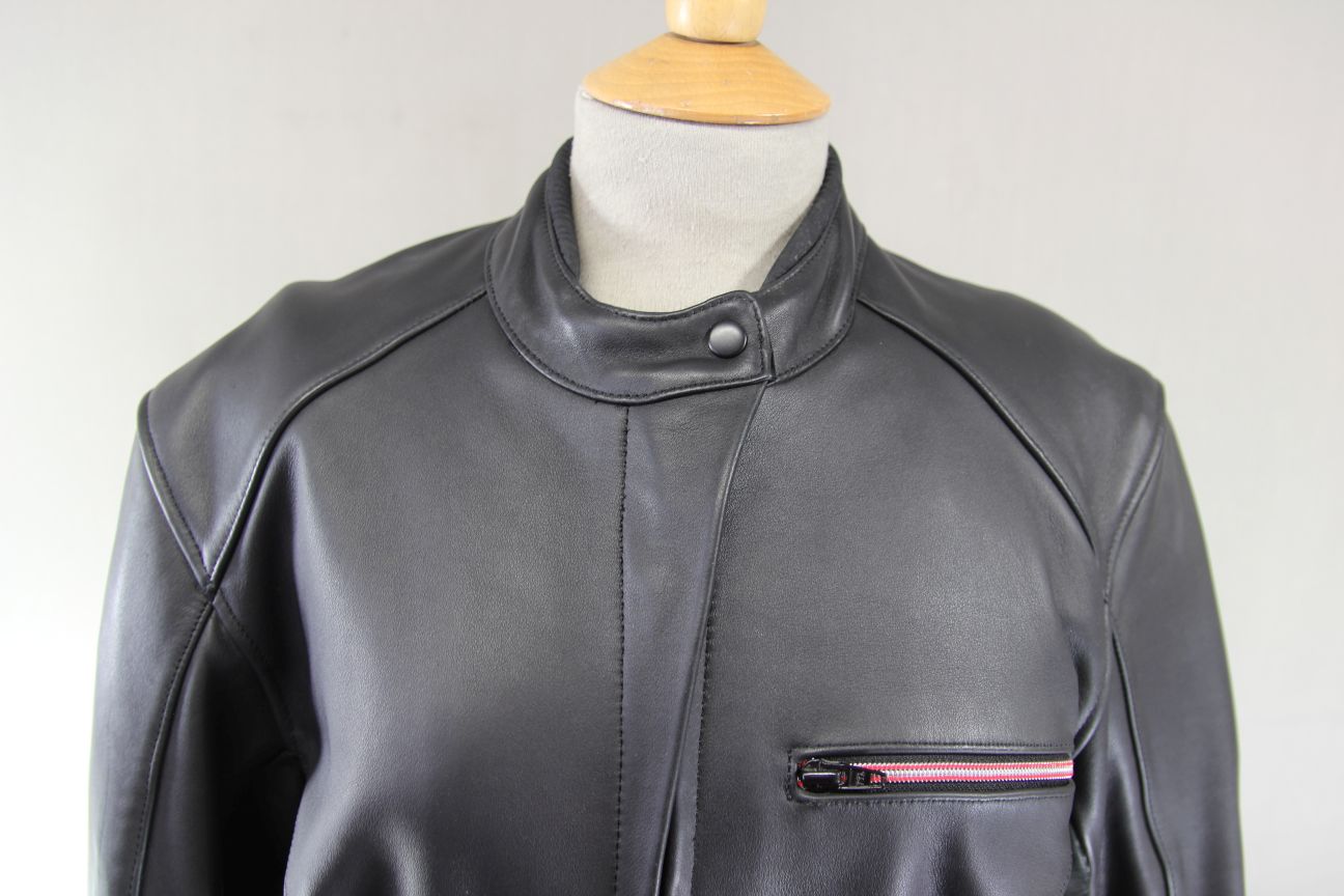 HEIN GERICKE BLACK LEATHER & SUEDE BIKER JACKET WITH REMOVABLE CE ARMOUR SIZE 16