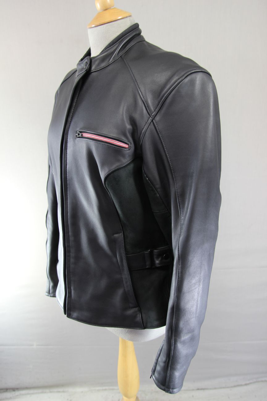 HEIN GERICKE BLACK LEATHER & SUEDE BIKER JACKET WITH REMOVABLE CE ARMOUR SIZE 16