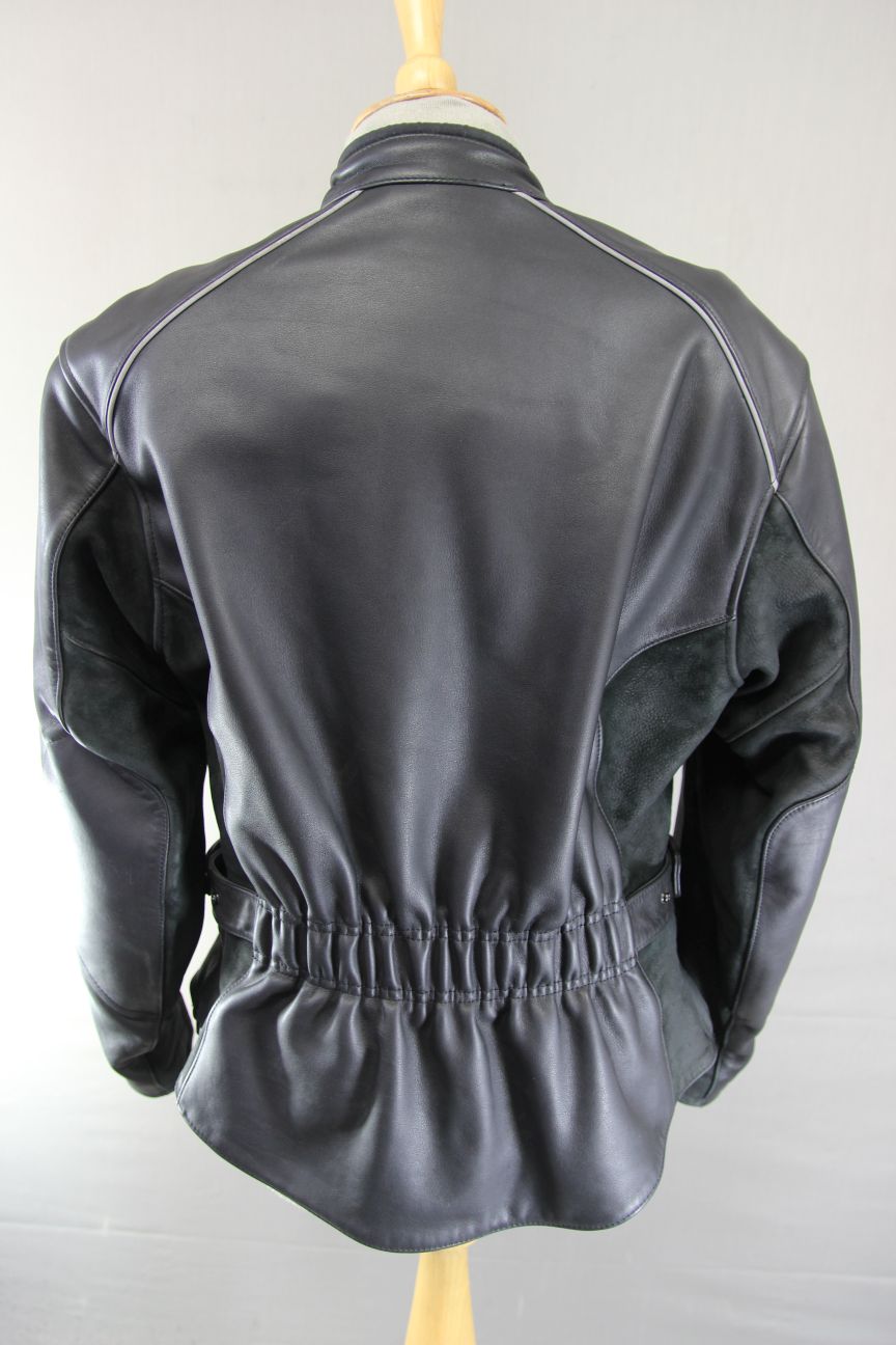 HEIN GERICKE BLACK LEATHER & SUEDE BIKER JACKET WITH REMOVABLE CE ARMOUR SIZE 16