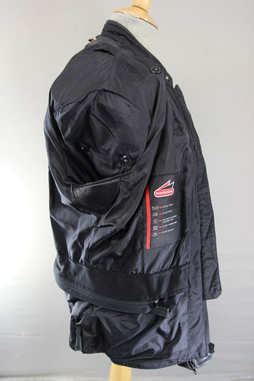 HEIN GERICKE BLACK LEATHER & SUEDE BIKER JACKET WITH REMOVABLE CE ARMOUR SIZE 16