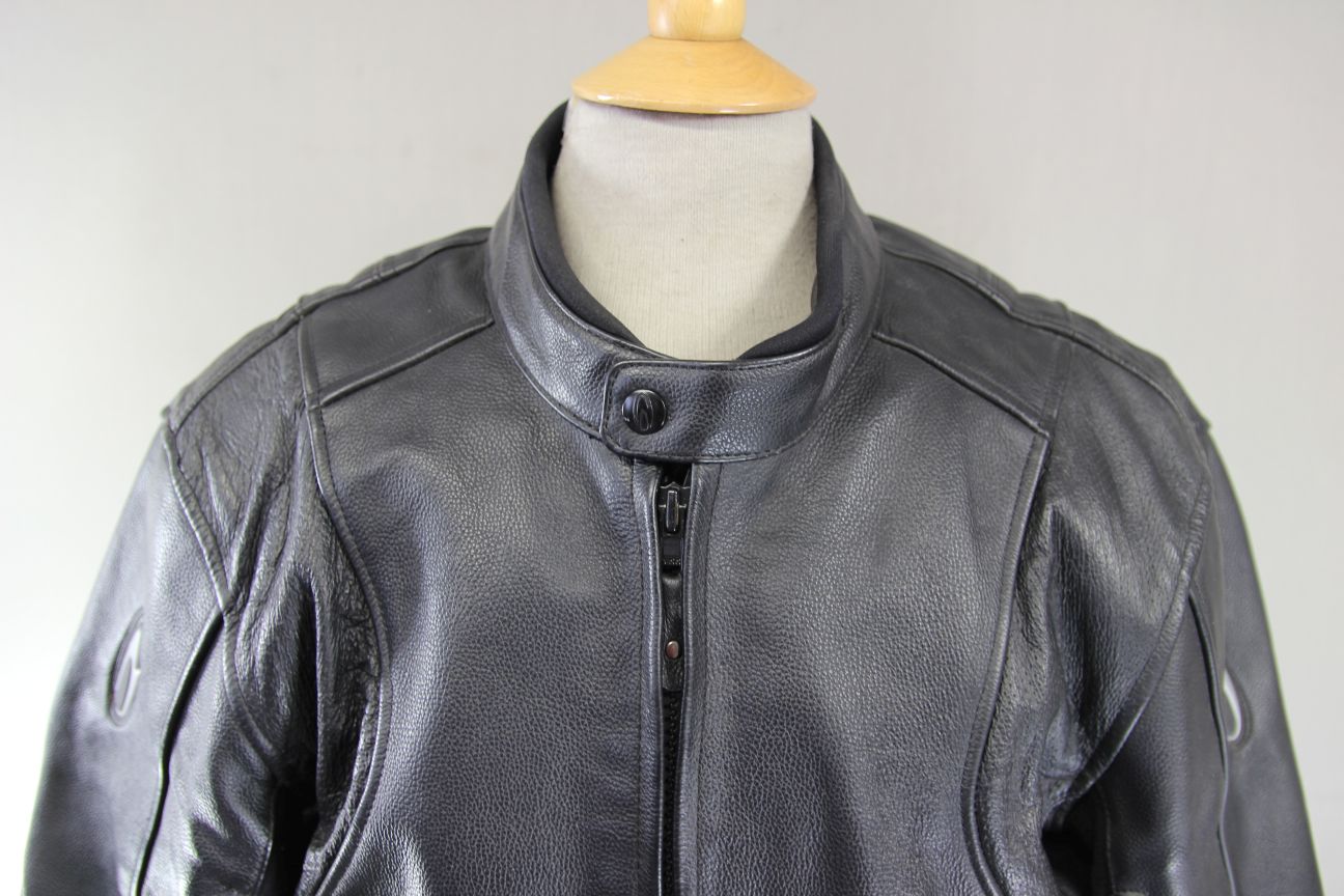 RICHA TG-1 BLACK LEATHER BIKER JACKET WITH CE ARMOUR & REISSA MEMBRANE 46 INCH