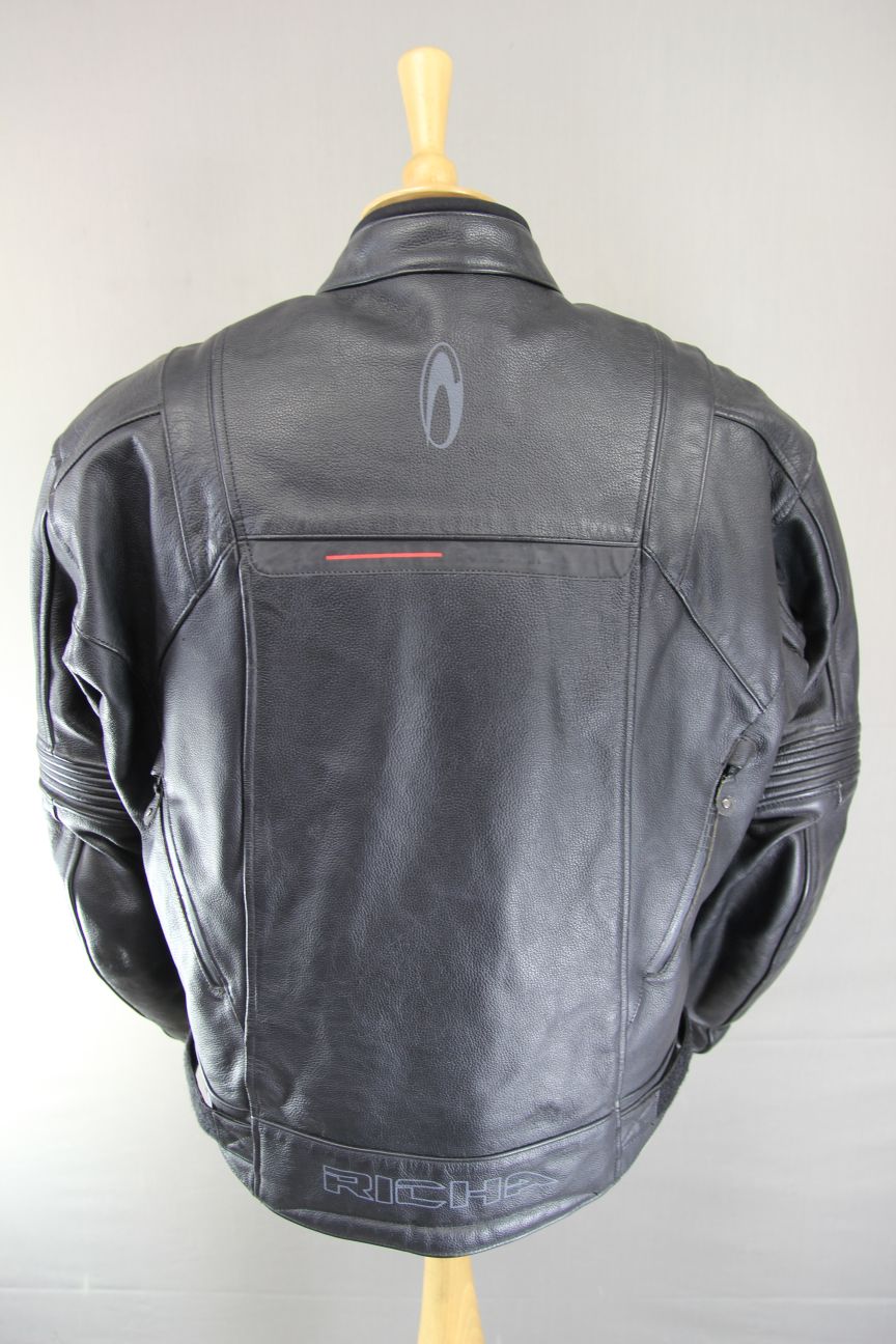 RICHA TG-1 BLACK LEATHER BIKER JACKET WITH CE ARMOUR & REISSA MEMBRANE 46 INCH