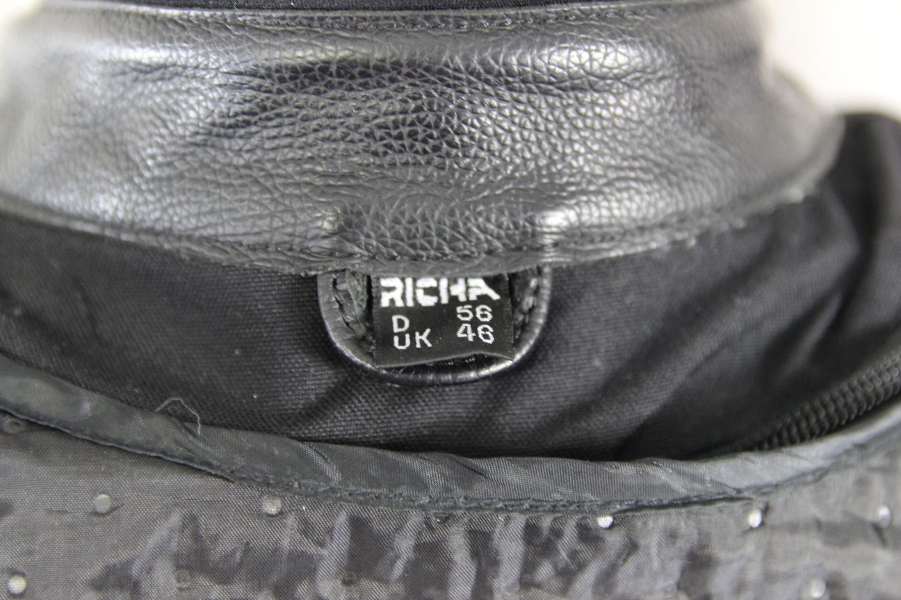 RICHA TG-1 BLACK LEATHER BIKER JACKET WITH CE ARMOUR & REISSA MEMBRANE 46 INCH
