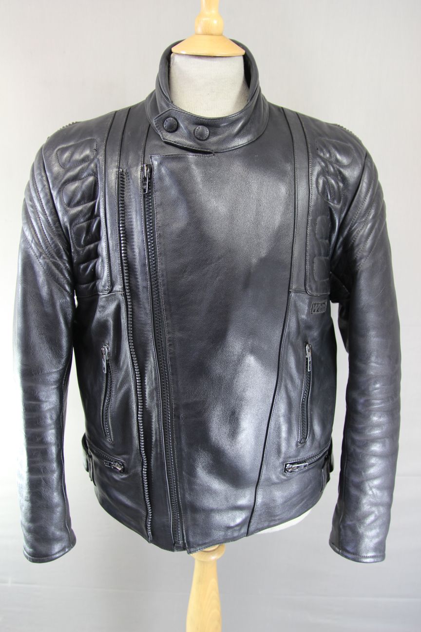 CLASSIC WEISE BLACK LEATHER BIKER JACKET WITH BACK COMFORT PAD 42-44 INCH/LARGE