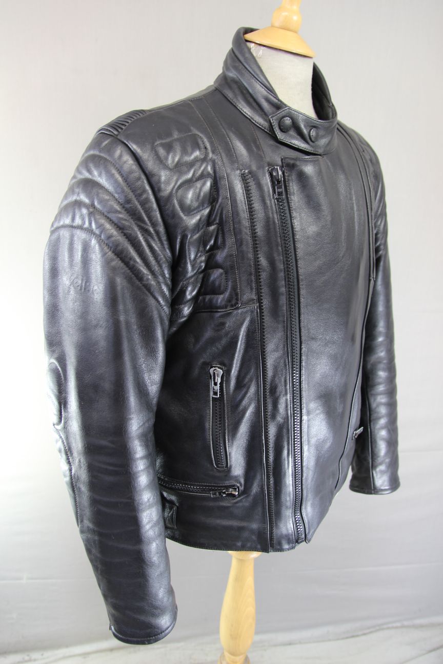 CLASSIC WEISE BLACK LEATHER BIKER JACKET WITH BACK COMFORT PAD 42-44 INCH/LARGE