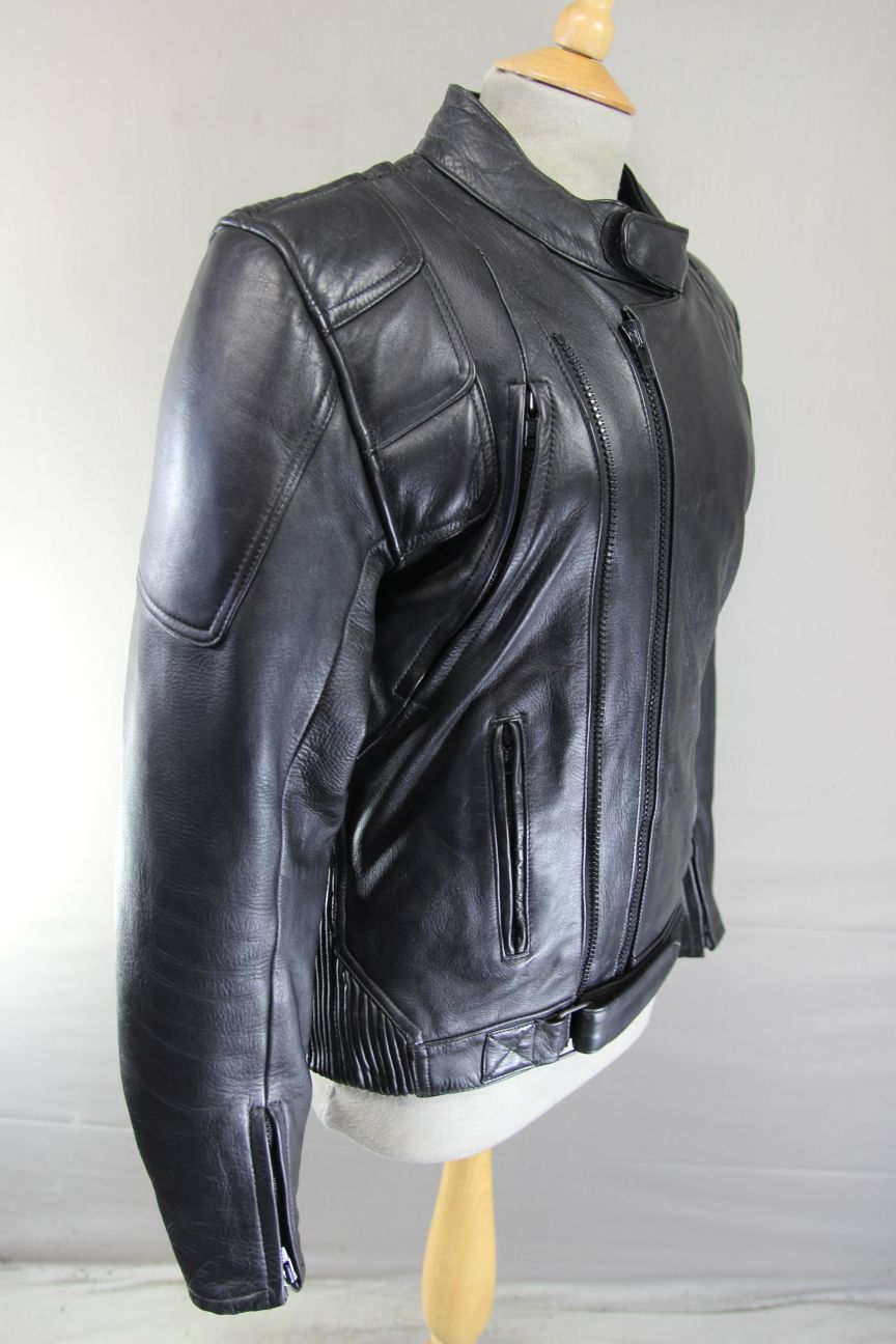 ASHY AMX PRIME HIDE LEATHER BIKER JACKET+BACK/SHOULDER/ELBOW PROTECTORS 34-36"