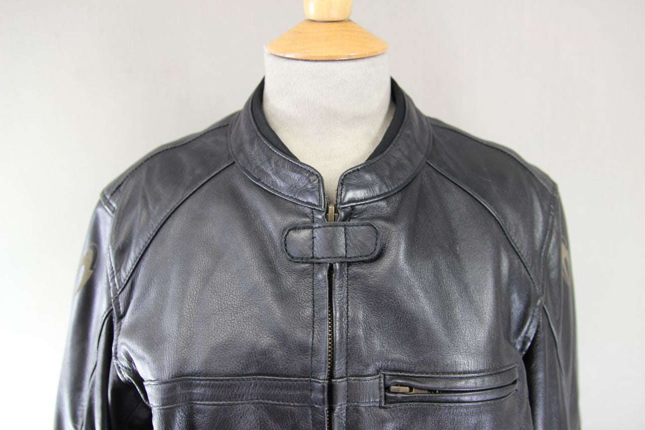 RICHA CLASSIC BLACK LEATHER BIKER JACKET: SIZE 16
