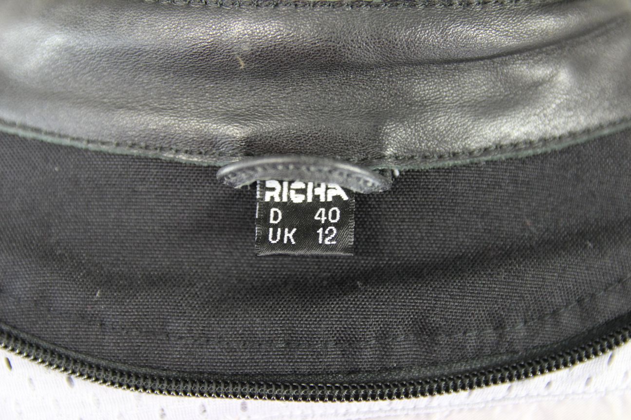 RICHA BLACK & PINK LEATHER BIKER JACKET + BACK/SHOULDER/ELBOW CE ARMOUR: SIZE 12