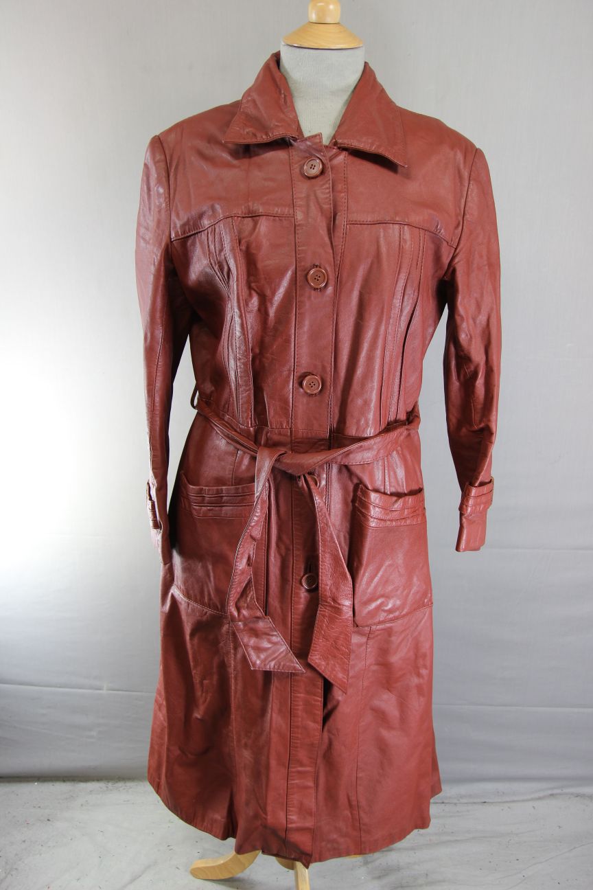VINTAGE 70S BROWN SUEDE & LEATHERCRAFT LTD CLASSIC FULL LENGTH TRENCHCOAT 36-38"