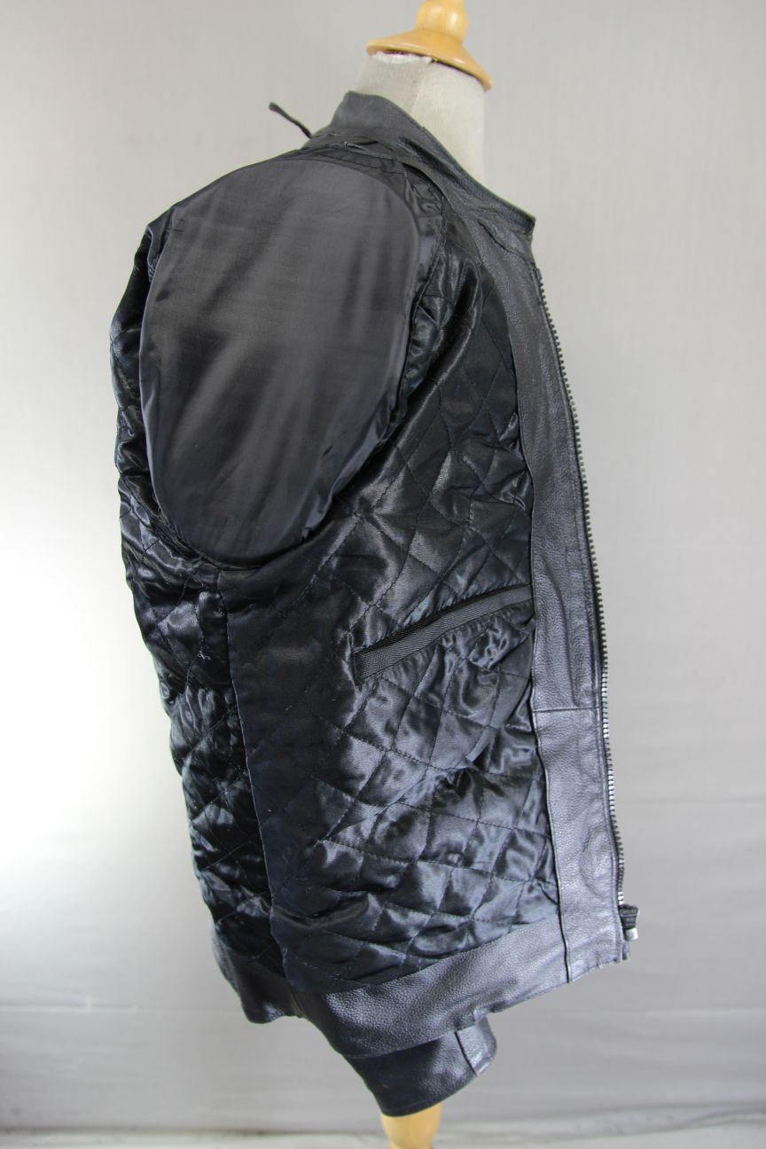 RIDEX BLACK & ORANGE LEATHER BIKER JACKET + BACK/SHOULDER/ELBOW CE ARMOUR 40IN/M