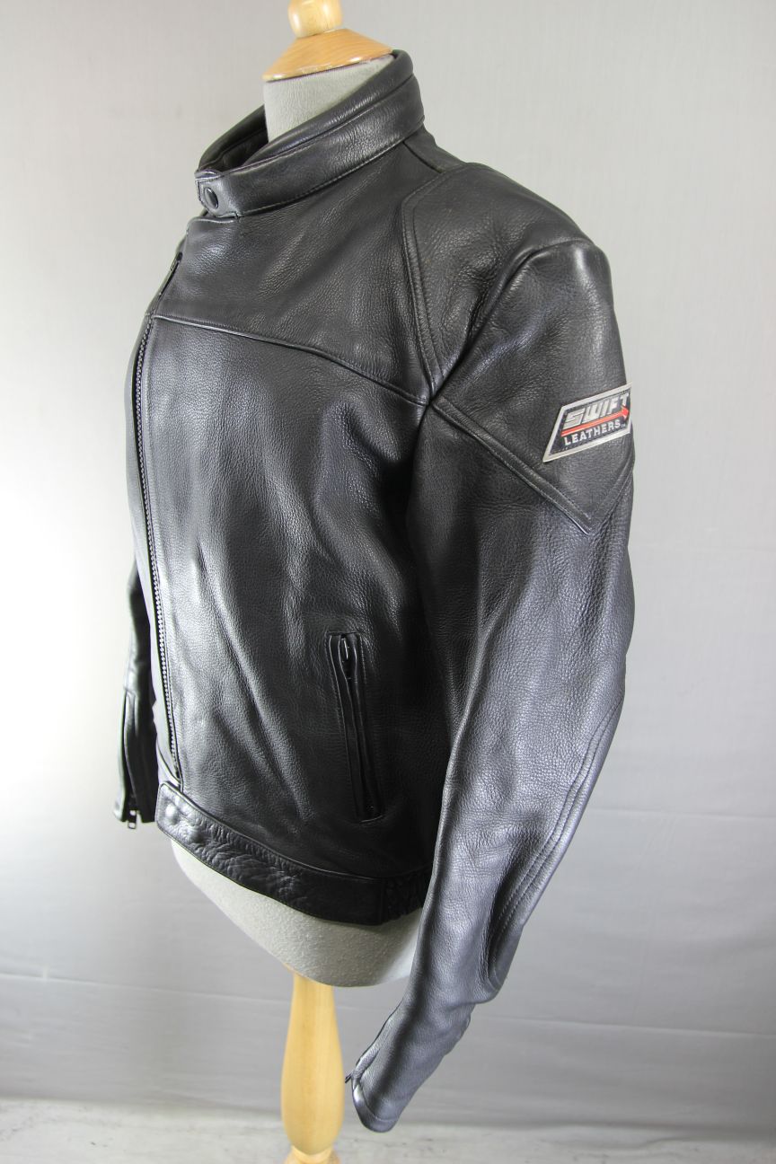 CLASSIC SWIFT LEATHERS BLACK BIKER JACKET 38 INCH