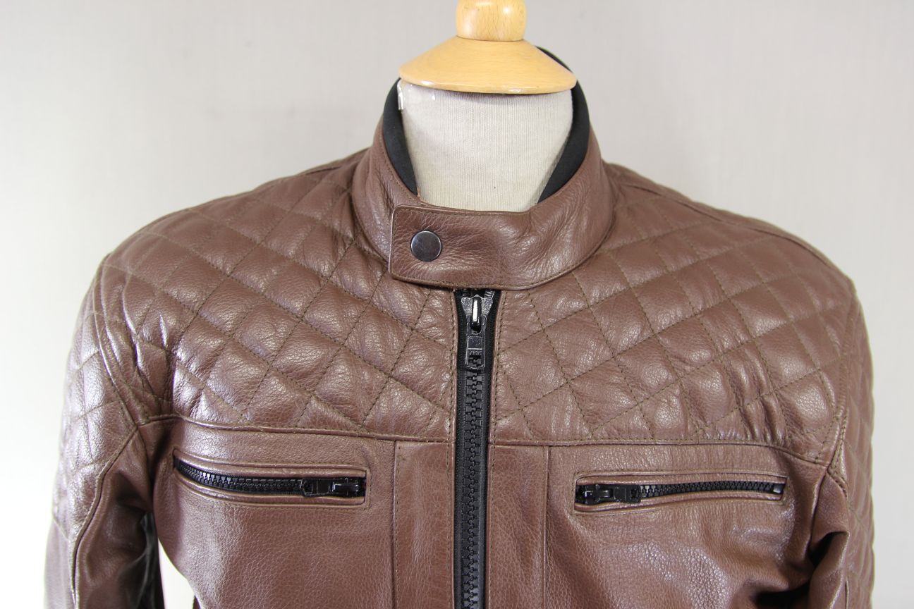 STINA MOTO BROWN LEATHER BIKER JACKET WITH CE ARMOUR & THERMAL LINING 40 IN/MED