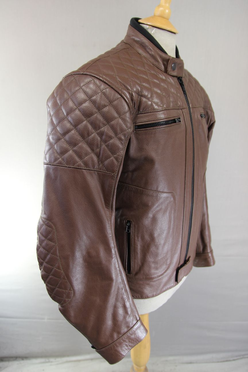 STINA MOTO BROWN LEATHER BIKER JACKET WITH CE ARMOUR & THERMAL LINING 40 IN/MED