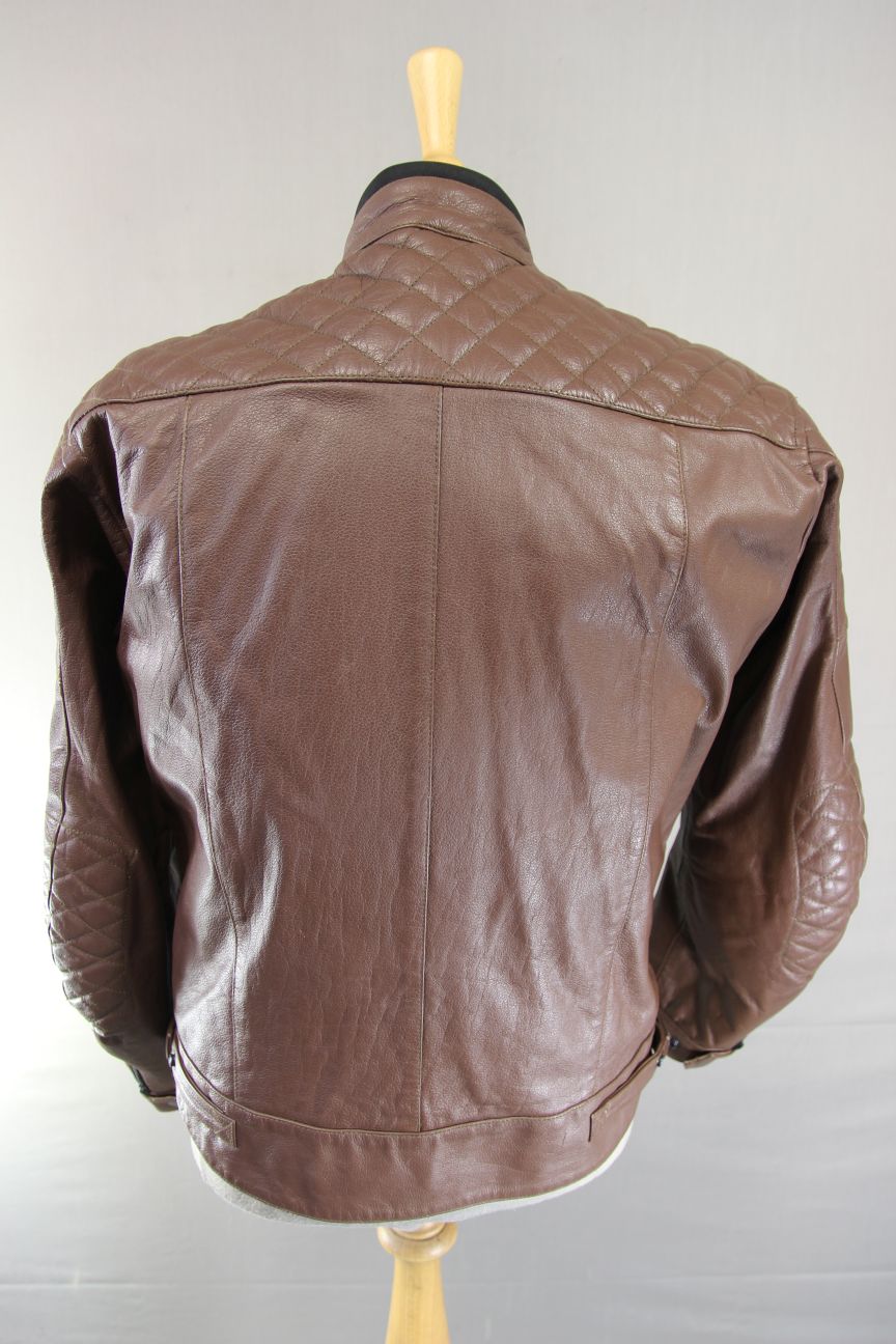STINA MOTO BROWN LEATHER BIKER JACKET WITH CE ARMOUR & THERMAL LINING 40 IN/MED