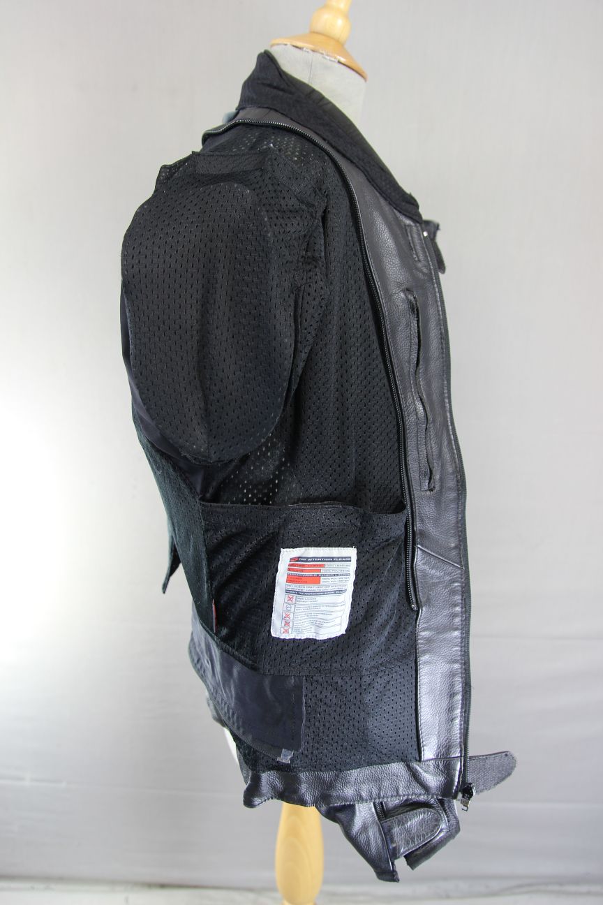 AXO SPORT BLACK & SILVER LEATHER BIKER JACKET + SHOULDER & ELBOW CE ARMOUR 38 IN