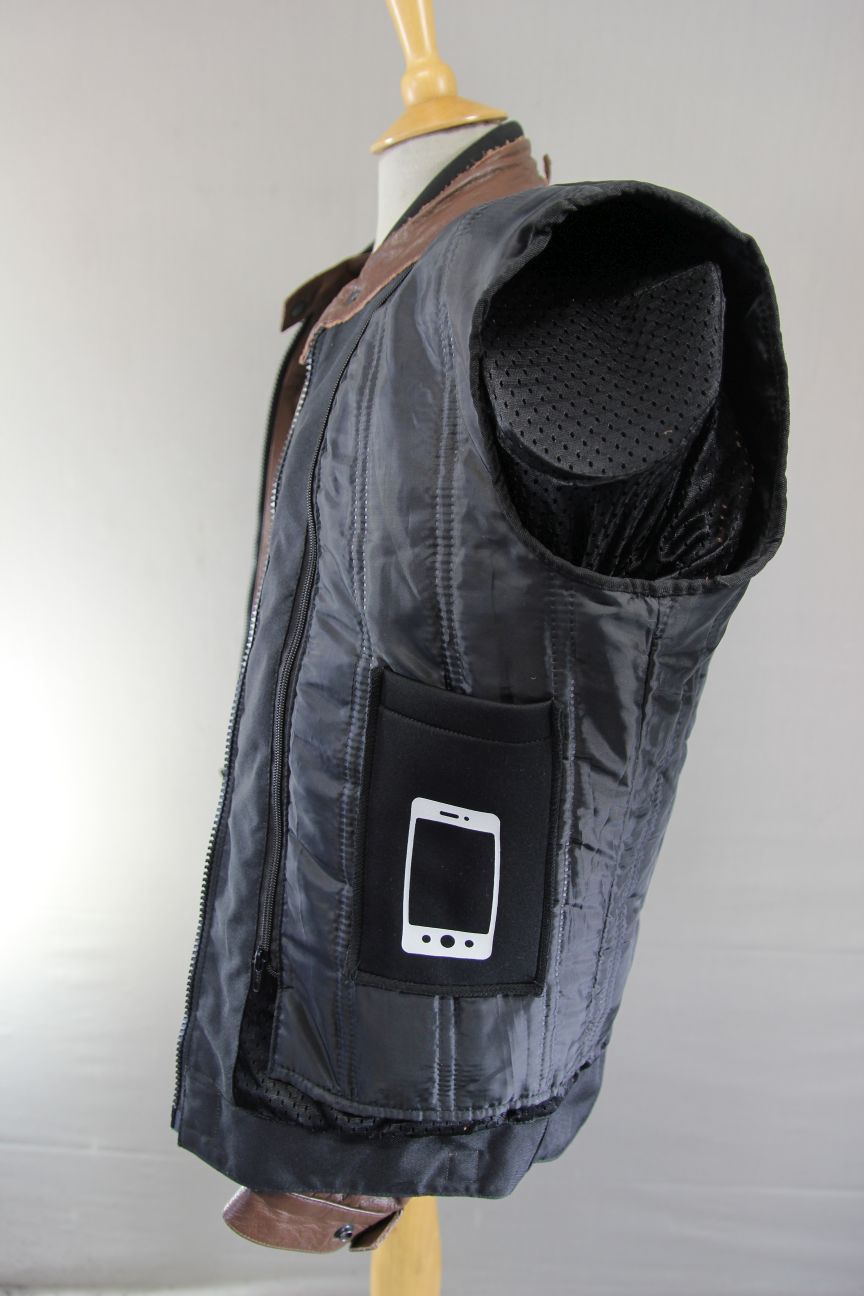 STINA MOTO BROWN LEATHER BIKER JACKET WITH CE ARMOUR & THERMAL LINING 40 IN/MED